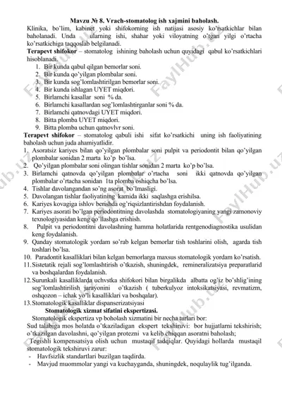 vrach-stomatolog ish xajmini baholash — DOCX
