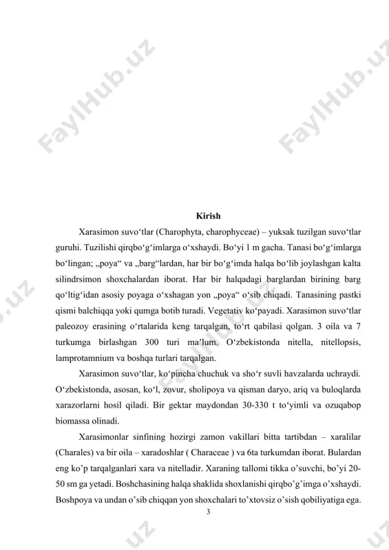 rq qiladi. shunga asoslanib, ba’zi mualliflar ularning mustaqil taksanomik kategoriya bo’limga ajratadilar. ammo, ularda pigmentlarning borligi va assimilatsiya vaqtida kraxmal hosil bo’lishini hisobga olib, xaralarni yashil suvo’tlar bo’limining murakkab tuzilgan bir tarmog’i deb hisoblashdi. mavzuning dolzarbligi. koʻk-yashil suvoʻtlar (cyanobacteria) va xarasimonlar (arachnida) ikki xil organizmlar guruhi boʻlib, ularning oʻzaro taʼsiri ekotizimlarda muhim rol oʻynaydi. koʻk-yashil suvoʻtlar fotosintez qiluvchi prokariotlar boʻlsa, xarasimonlar buğumoyoqlilar tipiga mansub yirtqich va parazit organizmlardir. bu ikki guruh oʻrtasidagi aloqalarni oʻrganish ekologik muvozanat, qishloq xoʻjaligi va tibbiyot sohalarida dolzarb hisoblanadi. ekologik ahamiyat oziq zanjiridagi rol: xarasimonlar (masalan, suv oʻrgimchaklari) ular bilan oziqlanuvchi mayda organizmlarni nazorat qiladi. bioindikator sifatida: baʼzi xarasimon turlar (masalan, qoʻrgʻoshin soʻrilgʻichlar) atrof-muhitning salomatligini baholashda ishlatiladi. oʻrgimchaklar ekin zararkunandalarini qirib, pestitsidlardan qutqaradi. tibbiyot va biotexnologiyada ahamiyati antibiotiklar, immunomodulyatorlar va dorilar ishlab chiqarishda qoʻllaniladi. xarasimonlarning zaharli moddalari: oʻrgimchak va chayon zaharidan nevrologiya va onkologiyada foydalaniladi. toʻgʻridan-toʻgʻri oziqlanish baʼzi mikroskopik xarasimonlar (mayda soʻrilgʻichlar) suvoʻtlar bilan oziqlanadi. bilvosita …