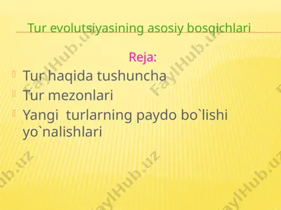 tur evolutsiyasining asosiy bosqichlari — PPTX