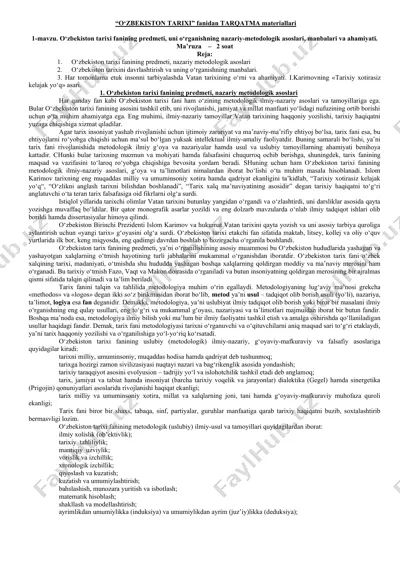 o‘zbekiston tarixi fanidan tarqatma materiallari — DOC