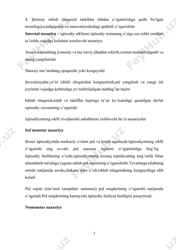 848 yillarda aqsh va qator yevropa davlatlarida boshlangan inqiroz tub mohiyatiga ko’ra birinchi jahon sanoat inqirozi bo’lgan. kuznets sikli ko‘p hollarda ≪qurilish sikli≫ deb ham nomlanib, 20 yilgacha bo'lgan iqtisodiy tebranishlar bilan aniqlanadi. saymon kuznets o'zining ≪milliy daromad≫ (1946-yil.) nomli kitobida milliy daromad,iste’mol sarflari, ishlab chiqarish maqsadidagi uskunalar hamda bino va inshootlarga yalpi investitsiyalar ko'rsatkichlarida 20 yillik o'zaro bog'liq tebranishlar mavjud bo'lishini ko'rsatib bergan. 1955-yilda amerikalik iqtisodchining xizmatlarini tan olish ramzi sifatida sanoat siklini kuznets sikli deb nomlashga qaror qilinadi. kondratev sikli ≪uzoq to’lqinlar≫ sikli deb ham ataladi.sikllilikning bu nazariyasini ishlab chiqishga rus olimi n.d.kondratev katta hissa qo'shgan. uning tadqiqoti angliya, fransiya va aqshning 100-150 yil davomidagi rivojlanishini qamrab olgan. bunda u iqtisodiy o'sishning ko'p o’rinli tahlilini o'tkazib, ya’ni tovar narxlari kapital uchun foiz, nominal ish haqi, tashqi savdo aylanmasi kabi makroiqtisodiy ko'rsatkichlarning o'rtacha darajasini umumlashtirish natijasida bir qator katta sikllarni ajratib ko'rsatadi. inqirozlarning mazmuni va turlari pul-kredit sohasidagi inqiroz …