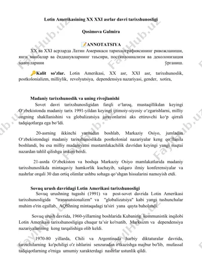 lotin amerikasining xx va xxi asrlar davri tarixshunosligi — DOCX