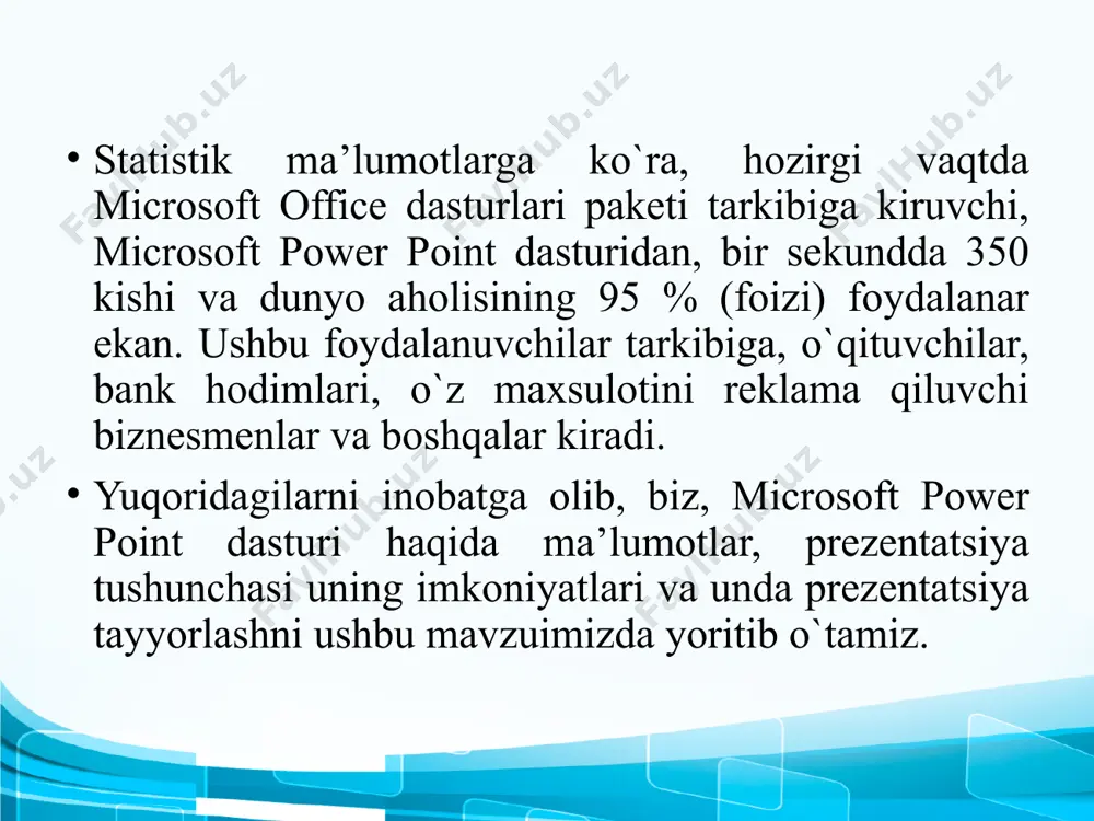 taqdimotlarni tayyorlash texnologiyalari. microsoft power point dasturi - Page 5