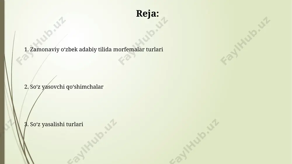 lik) shakllanadi, bu esa taxminan 15 ta turdagi qo'shimcha morfema bilan amalga oshiriladi. qo'shimcha morfemalar orasida zamon, mayl va shaxs qo'shimchalari kabi 3 ta asosiy guruh mavjud bo'lib, ularning har biri 2-3 ta kichik turga bo'linadi va bu grammatik tuzilmalarni samarqanddagi o'zbek tili institutining tadqiqotlari tasdiqlaydi. so'z yasovchi qo'shimchalar so'z yasovchi qo'shimchalarning morfologik xususiyatlari ularning qo'shilish usuli ( prefiksal yoki suffiksal), ma'nosi (ya'ni, qaysi so'z turini hosil qilishi), va qo'llanish chastotasi (masalan, -chi qo'shimchasining 50 dan ortiq so'z hosil qilishida qo'llanishi) orqali aniqlanadi. so'z yasovchi qo'shimchalarning 3 turi mavjud: ot yasovchi (masalan, -chi, -gar, -lik), sifat yasovchi (-li, -siz, -gin) va fe'l yasovchi (-la, -ish, -tir) qo'shimchalari, ularning 100 dan ortiq varianti samarqand va buxoro shevalarida uchraydi. so'z yasalishi usullari: reduplikatsiya reduplikatsiyaning 2 xil turi mavjud: toʻliq va qisman reduplikatsiya. toʻliq reduplikatsiyada morfema butunlay takrorlanadi, qisman reduplikatsiyada esa morfemaning bir qismi takrorlanadi, masalan, "daraxt-daraxcha" soʻzlarida. reduplikatsiya yordamida soʻz yasashda, masalan, …