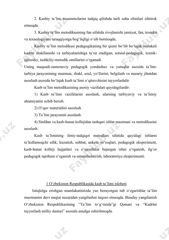 qtda о‘zining keng tadbiqini kutayotgan, fanning boshqa sohalari bilan aloqadorlikda ishlab chiqilgan yangi konsepsiya va nazariyalar rivojlantirilmoqda. 2 kadrlar tayyorlash jarayonidagi kasbiy- malakaviy о‘zgarishlar kasbiy ta’lim uzoq davr mobaynida har tomonlama rivojlangan shaxsni tarbiyalashga yо‘naltirildi, biroq ushbu chora bitiruvchilarning kasbiy mahoratining shakllanish darajasini pasayishi hisobiga amalga oshirildi. bu holat kasbiy mahorat va layoqatni oshirish, insonning butun umri davomida о‘z bilimini takomillashtirib borishi hamda о‘z-о‘zini tarbiyalash ehtiyojini oshirishga xizmat qilmas edi. respublika xalq ta’limi tizimida olib borilayotgan islohotlar natijasida kasbiy ta’limni samarali tashkil etish, ishchi kasblariga maxsus tayyorlash, ta’lim oluvchi shaxsida kasbiy mahorat va layoqat sifatlarini shakllantirish masalalariga alohida e’tibor berilmoqda. kasbiy mahorat deyilganda bitiruvchining yuqori darajada kasbiy kо‘nikma va malakalarni egallaganligi tushuniladi, u shaxsning mehnat bozorida egallayotgan kasbi bо‘yicha raqobatbardoshlik darajasi aks ettirishida namoyon bо‘ladi. kasbiy mahorat ishchi kuchlarining yuqori darajadagi moslashuvchanligi, yangiliklarni tez о‘zlashtirishi, yangi ishlab chiqarish sharoitlariga oz vaqt ichida о‘ta olishi va faoliyat sohasini mustaqil tanlay olishi …