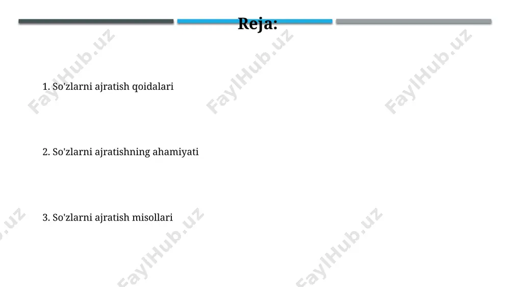 ar sonini 20-30% ga kamaytiradi, shuningdek, matnning aniqligi va tushunarliligini yaxshilaydi. so'z birikmalarini ajratish so'z birikmalarini ajratishda, 2 dan ortiq so'zdan tashkil topgan birikmalarni tarkibiy qismlarga bo'lishda sintaktik tahlil usullaridan foydalaniladi, jumladan, vositalar, bog'lovchi so'zlar va intonatsiya kabi omillar hisobga olinadi. so'z birikmalarini ajratish jarayonida, 3 ta asosiy turdagi birikmalar: aniqlovchi, ega-kesim va hol birikmalari farqlanadi, ularning har biri o'ziga xos tuzilish va vazifaga ega. ravish va olmoshlarni ajratish баъзи равишлар (масалан, “жуда”, “анча”, “бир оз”) кучайтирувчи ва миқдор белгиловчи вазифасида ишланиб, феълдан олдин ёки кейин ёзилиши мумкин, бу уларнинг синтактик функциясига таъсир этмайди. 3 турдаги равишлар (жой, вақт, тарз) синтактик функциясига қараб феълдан олдин ёки кейин келиши мумкин, бу уларнинг маъносига таъсир кўрсатмайди, масалан, “тез юрди” ва “юрди тез”. otlarni ajratish o'simliklarning morfologik xususiyatlariga asoslangan 5 ta asosiy kriteriy (masalan, poya tuzilishi, gul shakli) yordamida o'tlarni ajratish samaradorligi 80% ga yetadi. o'tlarni mikroskopik tahlil qilish usuli 100 dan ortiq …