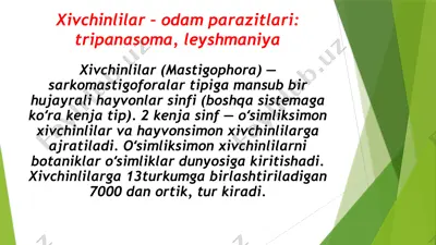 xivchinlilar- odam parazitlari. tripanasoma, leyshmanioz — PPTX