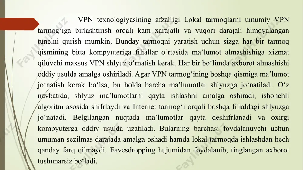 ‘lgan serverlarga yuboriladi. serverlar o‘z bazasidagi ro‘yxatdan o‘tgan foydalanuvchilarga yuboradi. dasturni qabul qilgan foydalanuvchi ishonchli server tomonidan yuborilganligini bilib yoki bilmay dasturni o‘rnatadi. aynan shu holat minglab hattoki, millionlab kompyuterlarda sodir bo‘lishi mumkin. dastur belgilangan vaqtda barcha kompyuterlarda faollashadi va to‘xtovsiz ravishda hujum qilinishi mo‘ljallangan obyektning serveriga so‘rovlar yuboradi. xizmat qilishdan voz kechish hujumidan himoyalanishning eng samarali yo‘llari quyidagilar: tarmoqlararo ekranlar texnologiyasi (firewall); ipsec protokoli. tarmoqlararo ekran ichki va tashqi perimetrlarning birinchi himoya qurilmasi hisoblanadi. tarmoqlararo ekran axborot-kommunikatsiya texnologiya (akt)larida kiruvchi va chiquvchi ma’lumotlarni boshqaradi va ma’lumotlarni filtrlash orqali akt himoyasini ta’minlaydi, belgilangan mezonlar asosida axborot tekshiruvini amalga oshirib, paketlarning tizimga kirishiga qaror qabul qiladi. tarmoqlararo ekran tarmoqdan o‘tuvchi barcha paketlarni ko‘radi va ikkala (kirish, chiqish) yo‘nalishi bo‘yicha paketlarni belgilangan qoidalar asosida tekshirib, ularga ruxsat berish yoki bermaslikni hal qiladi. himoya vositasining quyida sanab o‘tilgan qulayliklari, ayniqsa, paketlarni filtrlash funksiyasi dos hujumiga qarshi himoyalanishning samarali vositasidir. paket filtrlari quyidagilarni nazorat …