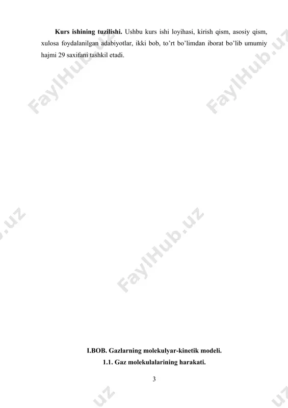 jismning holatini xarakterlovchi parametrlar ma’lum qonuniyat bo`yicha o`zaro bog`langan bo`ladi. ulardan birining o`zgarishi boshqa parametirlarni o`zgarishga olib keladi. masalan aniq massaga ega bo`lgan gazning muvozanatli holati p - bosim, v- xajm va t -haroratdan iborat parametrlar orqali to`la ravishda ifodalanadi. yuqorida qayd qilingan parametrlardan bittasi o`zgarmas bo`lganda qolgan ikkitasi orasidagi bog`lanishni ifodalaydigan jarayonlar izojarayonlar (izo-teng, bir hil) deyiladi. bular quyidagi qonunlarda o`z aksini topgan: 1. boyl- mariott qonuni. harorat o`zgarmaganda berilgan gaz massasi uchun gazning bosimi uning xajmiga teskari proporsional ravishda o`zgaradi, ya’ni t=const, m= const bo`lsa pv= const (1) bu izotermik jarayon bo`lib, uni diagrammada (1-rasm) egri chiziq (giperbola) bilan tasvirlash mumkin. bu egri chiziq izoterma deb ataladi. 2. gey-lyussak qonuni. bosim o`zgarmas bo`lganda berilgan gaz massasining xajmi haroratiga qarab p v 1-rasm chiziqli ravishda o`zgaradi, ya’ni, m= const, p= const bo`lsa v= v0(l+ t) (2) bunda yuz beradigan jarayon izobarik jarayon deb ataladi va diagrammada to`g`ri chiziq bilan …