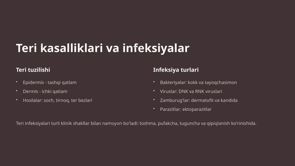 lash uchun elisa, immunofluorestsensiya usullari. elisa testi immunofluorestsensiya western blot tezkor testlar 15-30 daqiqada natija beradigan lateral oqim testlari klinikada qo'llaniladi. strep-test antigen testlari point-of-care testlar laboratoriya diagnostikasida yuzaga keladigan muammolar namuna muammolari ifloslanish, noto'g'ri transport, namuna yetishmovchiligi diagnostika aniqligini pasaytiradi antibiotik rezistentlik mrsa, vre va boshqa chidamli shtammlarning paydo bo'lishi davolash muammolarini keltirib chiqaradi natijalarni talqin qilish kontaminatsiya va normal mikroflorani ajratish, klinik ma'lumotlar bilan bog'lash zarur e'tiboringiz uchun rahmat image1.png image2.png image3.png image4.png image5.png image6.png image7.png image8.png image9.png image10.png image11.png image12.png image13.png image14.png image15.png image16.png image17.png image18.png