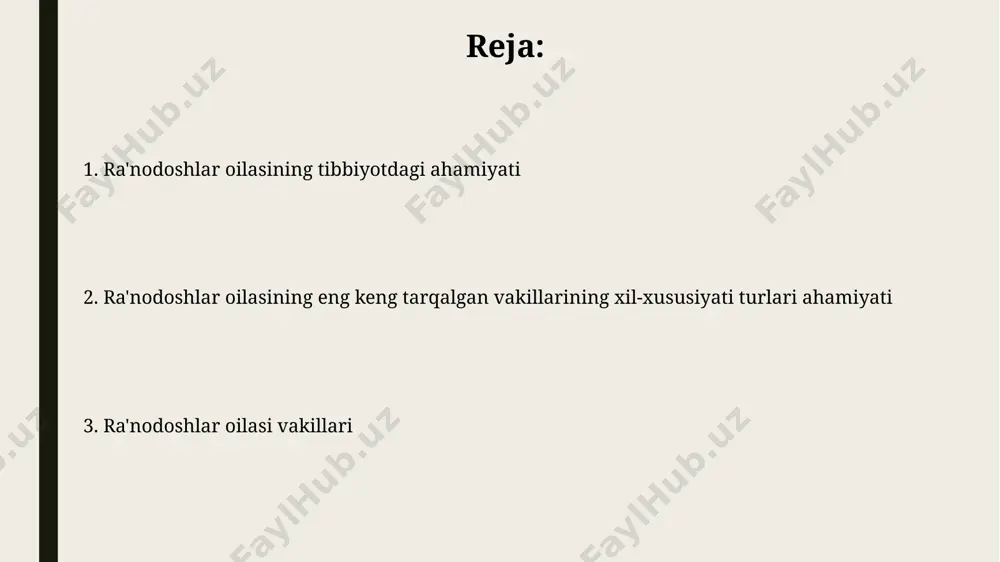 u oila a'zolari o'rtasidagi genetik munosabatlarni o'rganish, filogenetik daraxtlar va molekulyar ma'lumotlardan foydalanib amalga oshiriladi. rosaceae oilasining genom hajmi 400 dan 1000 mb gacha o'zgaradi, bu oila ichidagi turli xil genom hajmining mavjudligini ko'rsatadi. rosaceae oilasining morfologik xususiyatlari ra’nodoshlar oilasida 100 ga yaqin turkum va 3000 dan ortiq tur mavjud boʻlib, ular butun dunyo boʻylab, ayniqsa, moʻʼtadil va subtropik mintaqalarda tarqalgan. ra’nodoshlar oilasining barglari ketma-ket joylashib, oddiy yoki murakkab, koʻpincha yonbargli boʻlib, 5 ga yaqin gultoj bargi, koʻp changchi va urugʻchiga ega. rosaceae oilasining geografik tarqalishi rosaceae oilasi yer sharining barcha qit'alarida, 100 ga yaqin turkumga mansub 3000 dan ortiq tur bilan keng tarqalgan, asosan, shimoliy yarim sharning mo''tadil va subtropik hududlarida ko'p uchraydi. rosaceae oilasining 7 ta oilachasi generativ va vegetativ a'zolarining belgilariga ko'ra ajratiladi, o'zbekistonda 11 ta oilachasi 96 turi o'sadi, ularning ko'plari madaniy o'simlik sifatida yetishtiriladi. qulupnay (fragaria) turi qulupnay (fragaria) oilasiga mansub 20 ga yaqin tur …