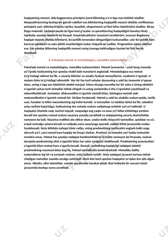 i jihatidan har xil va o’tkinchidir borliq moddiy borliq ma’naviy borliq moddiy borliq 3 turga bo’linadi 1.tabiiy borliq 2. insoniy borliq 3.ijtimoiy borliq ma’naviy borliq 2 turga bo’linadi 1. individuallashgan ma’naviy borliq 2. ob’yektivlashgan ma’naviy borliq ong va ruhni falsafiy jihatdan o’rganish,borliqning o’ziga xos ma’naviy shakli falsafada ong kategoriyasi insonning butun moddiy va ma’naviy faoliyatini tahlil qilish va tushunish bilan ham chambarchas bog’liq.ong masalasini tahlil qilishda turli falsafiy maktablarning namoyondalari o’z fikrlarini bayon qilishgan qadimgi yunon faylasuflaridan biri suqrot “o’zingni bilsang olamni bilasan” degan edi. bu fikr ortida olam kabi inson ham murakkab bo’lib,u o’zini bilish va anglash orqali olam mohiyatini anglashga yo’l ochishi mumkin degan xulosaga kelamiz. darxaqiqat inson ongi jamiyatdagi hayot faoliyati davomida shakllanadi va rivojlanadi.odam bolasi faqat jamiyatdagi ijtimoiy muhit ta’sirida ongli zotga-insonga aylanadi va shaxs darajasiga ko’tariladi. xullas ong odamni hayvonot dunyosidan ajratib turuvchi ijtimoiy-tarixiy jarayon 7 mavzu. til va kommunikatsiya – tushunish vositasi javoblar 1. …