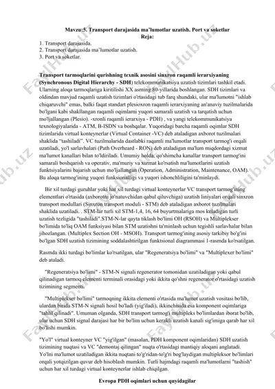 transport darajasida ma’lumotlar uzatish — DOCX
