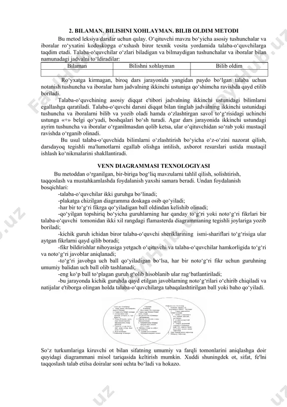 krlovchilarning shakllanishiga yordam beruvchi muayyan o’quv sharoitlari to’plami mavjud. tanqidiy fikrlash tajribasini egallashi uchun talabalarga vaqt va imkoniyat berish zarur, ya’ni; - talabalarga fikr yuritish uchun imkoniyat berish; - turli-tuman g’oya va fikrlarni qabul qilish; - talabalarning o’quv jarayonidagi faolligini ta’minlash; - har bir talabaning tanqidiy fikr yuritishga qodir ekanligiga uning o’zida ishonch hissini uyg’otish; - tanqidiy fikrlashning yuzaga kelishini qadrlash lozim. shu munosabat bilan talabalar: - o’ziga ishonchni orttirish, o’z fikri hamda g’oyalarining qadrini tushunish; - ta’lim jarayonida faol ishtirok etish; - turli fikr va g’oyalarni e’tibor bilan tinglash; - o’z hukmlarini shakllantirishga va undan qaytishga tayyor turishi lozim. tanqidiy (tahliliy) fikrlash talabalarning faolligi bilan bevosita bog’liqdir. chunki talabalar sustkash tinglovchilar bo’lishadi, ularda o’qituvchi bilimli yoki matnda uning bu bilimlari aks etgan, shu tufayli ularning bilimlariga o’qituvchi mas’ul, degan ishonch shakllanib qolgan. ta’lim jarayonidagi talabalarning faol ishtiroki va ta’limga o’zlarining mas’ul ekanligiga tayyorligi, tanqidiy fikrlashda kutilgan natijalarni beradi. talabalarni …
