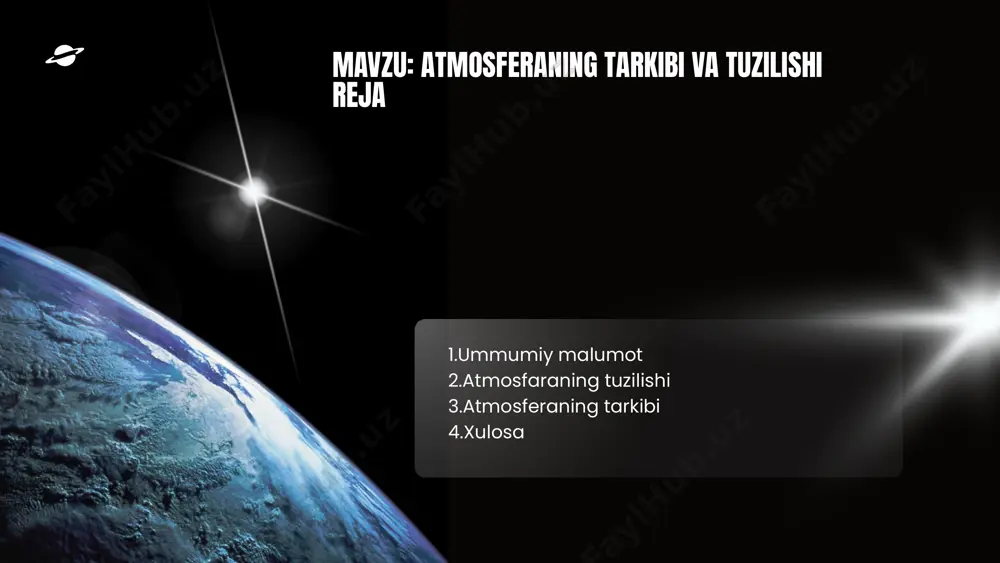 tosintez jarayonida foydalanadi, lekin ko‘payishi global isishga olib kelishi mumkin. suv bug‘lari (h₂o) – ob-havo va iqlim o‘zgarishiga ta’sir qiladi. atmosferaning harorat o‘zgarishi va bosim atmosferaning pastki qismida bosim yuqori, chunki yuqoridagi havo qatlamlari pastga bosim o‘tkazadi. balandlik oshgan sari havo siyraklashib, bosim kamayadi. shu sababli tog‘li hududlarda nafas olish qiyinlashadi. agar atmosferaning yana boshqa jihatlari haqida bilishni istasangiz, bemalol so‘rashingiz mumkin! atmosferani tarkibi asosiy gazlar: 1. azot (n₂) – 78% atmosferaning eng katta qismini tashkil etadi. o‘simliklar uchun muhim bo‘lgan azot aylanish jarayonida ishtirok etadi. 2. kislorod (o₂) – 21% tirik organizmlar nafas olish jarayonida foydalanadi. yonish jarayoni uchun ham muhim. 3. argon (ar) – 0,93% inert gaz bo‘lib, kimyoviy jihatdan deyarli faol emas. texnikada va lampalar ishlab chiqarishda ishlatiladi. 4. karbonat angidrid (co₂) – 0,04% o‘simliklar fotosintez jarayonida foydalanadi. issiqxona effekti tufayli iqlim o‘zgarishiga ta’sir qiladi. wardiere, inc. 5. suv bug‘lari (h₂o) – o‘zgaruvchan miqdorda namlik va ob-havo …