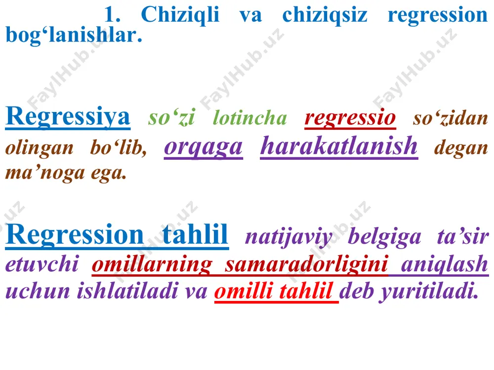 ovi bilan har xil turdagi bir nechta modellarni qurish). matematik kutilishning xossalari. 1-xossa. o‘zgarmas miqdorning matematik kutilishi shu o‘zgarmasning o‘ziga teng: 2-xossa. o‘zgarmas ko‘paytuvchini matematik kutilish belgisidan tashqariga chiqarish mumkin: 3-xossa. ikkita erkli x va u tasodifiy miqdorlar ko‘paytmasining matematik kutilishi ularning matematik kutilishlari ko‘paytmasiga teng: 4-xossa. ikkita tasodifiy miqdor yig‘indisining matematik kutilishi qo‘shiluvchilarning matematik kutilishlar yig‘indisiga teng: x tasodifiy miqdorning k- tartibli boshlang‘ich momenti deb, miqdorning matematik kutilishiga aytiladi. x tasodifiy miqdorning k- tartibli markaziy momenti deb miqdorning matematik kutilishiga aytiladi. 4.4. tasodifiy miqdorlarning xarakteristikalarini hisoblash arifmetik o‘rtacha: chastota (m) - absolyut miqdor bo‘lib, har variantning to‘plamda necha bor uchrashuvini ko‘rsatadi. chastotaning nisbiy ko‘rinishi chastota ulushi deb ataladi tanlanmaning statistik taqsimoti deb variantalar va ularga mos chastotalar yoki nisbiy chastotalar ro‘yxatiga aytiladi. tanlanmaning statistik taqsimoti deb variantalar va ularga mos chastotalar yoki nisbiy chastotalar ro‘yxatiga aytiladi. variatsiya chegarasi (r) - variatsion qatorning ekstremal qiymatlari farqiga aytiladi. (torttirilmagan), (torttirilgan) o‘rtacha …
