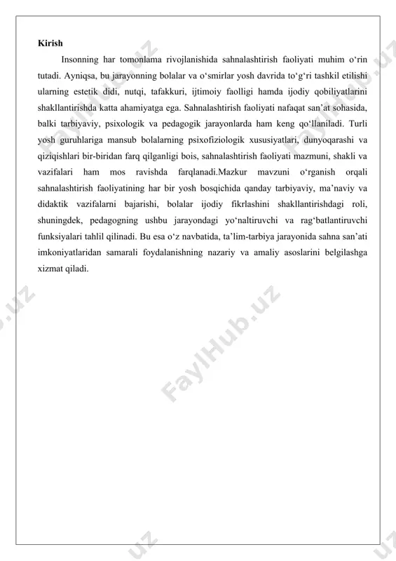 orqali o’quvchilar o’zlarining his-tuyg’ularini boshqarish, boshqa odamlarning nuqtai nazarini tushunish va o’zaro munosabatlarni mustahkamlash imkoniyatiga ega bo’ladi.sahnalashtirishning asosiy maqsadlaridan biri o’quvchilarning shaxsiy va ijtimoiy kompetensiyalarini rivojlantirishdir. bu jarayon orqali ular o’zlarining ichki dunyosini kashf etadi, o’ziga bo’lgan ishonchni oshiradi va jamoada ishlash ko’nikmalarini rivojlantiradi. sahnalashtirish faoliyati o’quvchilarga o’zlarining ijodiy salohiyatini ro’yobga chiqarish imkonini beradi, bu esa ularning o’z-o’zini anglashiga va shaxsiy o’sishiga yordam beradi. shu bilan birga, ushbu faoliyat o’quvchilarni axloqiy va ma’naviy qadriyatlar bilan tanishtirishga xizmat qiladi, chunki sahnalashtirishda ko’pincha adabiy asarlar, tarixiy voqealar yoki ijtimoiy muammolar aks ettiriladi.vazifalar nuqtai nazaridan, sahnalashtirish faoliyati bir qator aniq maqsadlarga xizmat qiladi. birinchidan, bu o’quvchilarda nutq madaniyatini, aniq va ta’sirchan gapirish ko’nikmalarini rivojlantirishga yordam beradi. ikkinchidan, jamoaviy ishlash orqali o’quvchilar o’zaro hurmat, hamkorlik va mas’uliyatni o’rganadi. uchinchidan, sahnalashtirish o’quvchilarning tasavvur qilish qobiliyatini va muammolarni ijodiy yechish ko’nikmalarini rivojlantiradi. ushbu vazifalar nafaqat ta’lim jarayonida, balki o’quvchilarning kelajakdagi hayotida muhim ahamiyatga ega bo’ladi.sahnalashtirish faoliyatining …