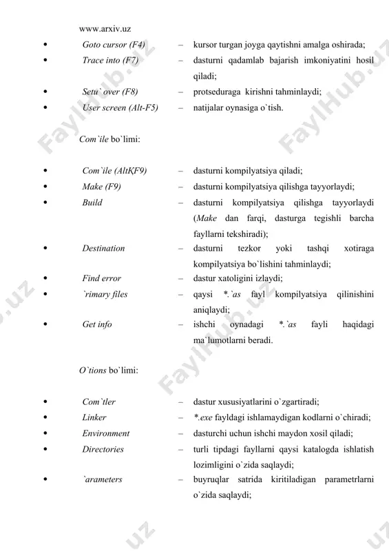 delhi, 2-e izdanie, s. peterburg, bxv-s. peterburg, 1999 g. 9. milliy istiqlol g`oyasi: asosiy tushuncha va tamoyillar, t. – yangi asr avlodi, 2001 y. 10. oxunov m.x., fozilov i.r. “informatira” fanidan ma`ruza matnlari.- f.:texnika, 2005. 11. www.dialog@bitex.ru, www.frolov.ru 12. www.ziyonet.uz 13. www.tuit.uz 14. www.uzedu.uz