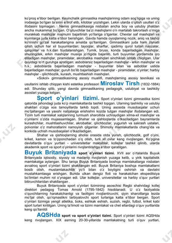 a, qizlarning tarbiyasi o’g’il bolalarning tarbiyasidan farq qilishi zarur. ayollar va erkaklar jamiyatdagi vazifasiga mos ravishda tarbiyalanishi kerak, qizlar uy ishi uchun tarbiyalangan bo’lishi lozim, qizlar uchun hech qanday jiddiy aqliy tarbiya kerak emas, deb hisoblagan russo. iogann genrix pestalotstsi (1776-1827) shveytsariyalik buyuk pedagog-demokrat. u tarbiya asosini odamning tabiiy qobiliyatlarini rivojlantirishdan, tarbiya maqsadini odamning ma’naviy qiyofasini tarkib toptirishdan iborat, degan. uning fikricha, tana faoliyati harakatlarda namoyon bo’ladi, harakatlar esa bog’inlar tuzilishi va harakatchanligiga bog’liqdir. u bo’g’inlar uchun gimnastika elementlarini ishlab chiqdi. bunda barcha harakatlar o’z mazmunini topgan edi. pestalotssi elementar gimnastikani o’ziga xos «mehnat malakalari alifbosi», ya’ni ko’tarish, irg’itish yoki uloqtirish, aylantirish, urish va h.k. qilishga o’rgatish zarur, deb hisoblagan. xviii asrning 70-80-yillarida germaniyada yangi yo’nalishdagi maktablar paydo bo’lgan. bu filantroplar (insonparvarlar) ochgan maktablar edi. o’qituvchilar bunday maktablarda akademistlar, pedagogistlar va fabulyantlar kabi guruhlarga bo'linishgan. akademitslar - aslzodalar, pedagogistlar - amaldorlar, fabulyantlar mehnatkashlarning farzandlari bo’lgan. bunday tartib filantroplarning feodal tabaqachilik …