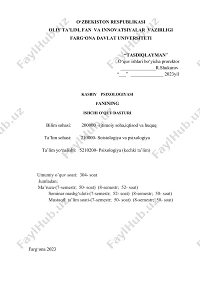 kasbiy psixologiyasi fanining ishchi o'quv dasturi — DOCX