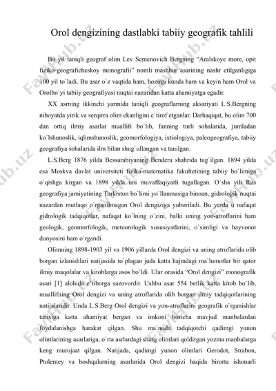 orol dengizining dastlabki tabiiy geografik tahlili — DOC