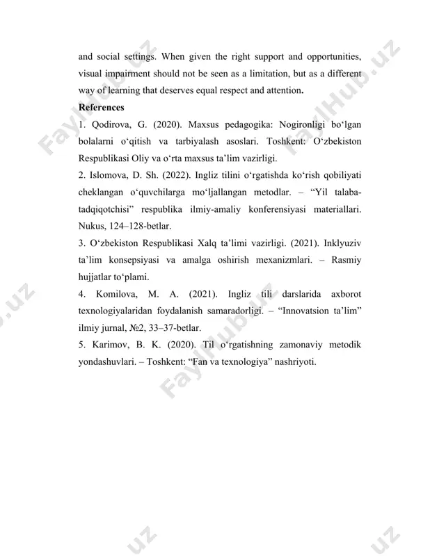 sion ta’lim” ilmiy jurnal, №2, 33–37-betlar. 5. karimov, b. k. (2020). til o‘rgatishning zamonaviy metodik yondashuvlari. – toshkent: “fan va texnologiya” nashriyoti.
