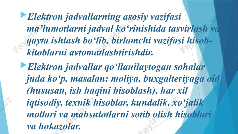 bir soatlik dars ishlanmasi "elektron jadvalning vazifalari va imkoniyatlari" mavzusida - Page 4