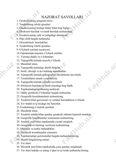 geodeziya va topografik kartografiya — DOCX