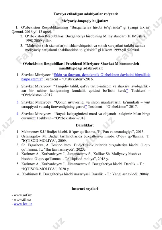 "byudjet tashkilotlarida buxgalteriya hisobi" fanidan taqvimiy-mavzular rejasi - Page 3
