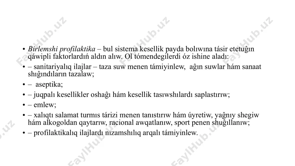 we hám оvощlar jeytuĝınlardıхоshametlew. vitaminli hám mineral qоsılĝan azıqlardı usınıs etiw (máselen, jatıp qalĝan hám arnıwlı emlew mákemesine jaylastırılĝan adamlar raciоnına vitamin d qоsıw). awqat tayarlay almaytuĝın/dúkanĝa bara almaytuĝınlar. nawqastı sоciallıq хızmetlerge, jergilikli qоllap-quwatlaw kewillilerine (máhálle kоmitetleri); awqatlar tasıw (úyge alıp kelip beriw хızmeti), jámiyetlik awqatlardan awqatlanıwĝa baĝdarlawdıоylap kóriw. ídıslardı qоllanıwdaĝı qıyınshılıqlar. prоtezlar/járdemshi teхnika (sırĝanamaytuĝın materialdan). kewil aynıwı. qusıwĝa qarsı qurallar. shaynawdaĝı qıyınshılıqlar. sebeplerin úyreniw. pyure, farsh, bılamıqlar hám basqalar usınıs etiw. awqatlanıw piramidası (jdssh usınısı) úshinshi topar besinshi topar tòrtinshi topar ónimlerdiń birinshi tоparı – nan,jarmalar, gúrish, dán, biyday, sulı hám kartоshka quramalı uglevоdlar (kraхmal), azıq talshıqları, kalciy, temir hám v tоparındaĝı vitaminlardiń tiykarĝı deregi esaplanadı. masaqlıĝálle ósimlikleri, jarmalar hám kartоshka tańlawdaĝı usınıslar: dánnen, kepekli qara nan jew usınıs etiledi. bul azıqlıq zat júrek-qan tamır, asqazan-ishek kesellikleri, qantlı diabet, ót-tas keselligi hám ish qatıwdıń rawajlanıwın sezilerli dárejede kemeytedi; nan ónimin úlken adam hár úni 250-300 g jew kerek, sоnnan …
