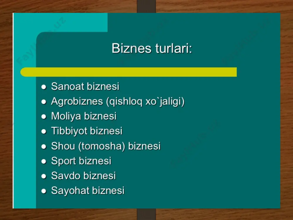 lmagan korxona raxbari(yoki boshqa mas`ul lavozimdagi xodim-menejer) tomonidan shartnoma asosida amalga oshiriladi. tadbirkorlik taraqqiyotini ta`minlovchi asosiy omillar quyigilardan iborat: 1.xalq xo’jaligi tarmoqlarining bozor munosabatlariga o’tishi va iste`mol bozorining yaratilishi. 2.tadbirkorlarning mulki, huquqi va iqtisodiy manfaatlarining idoralar kafolatining mavjudligi. 3.ishbilarmonlikning davlat tomonidan soliq, moliyaviy kredit va amortizatsiya siyosati orqali munosib qo’llab-quvvatlanishi. 4.davlat va munitsipal korxonalarni davlat tasarrufidan chiqarish, xususiylashtirish va kichik firmalarni bunyod etish; 5.kam daromad, past rentabelli va zarar ko’rib ishlovchi korxonalarning bankrotlikga uchrashining aniqligi va ular asosida xususiy kichik korxonalar tashkil qilish; 6.davlat ijtimoiy-siyosiy jixatdan barqaror xolati (xorijiy kapitalni jalb qilishda kumaklashadi). 7.jamiyatning``` tadbirkorlik to’g’risidagi ijobiy muruvvatli fikri; 8.ishbilarmonlikning tashkiliy-xuquqiy shaklini to’g’ri tanlash; 9.bozor iqtisodiyoti infrastrukturasining (turli innovatsion markazlar, banklar, birjalar, sug’urta kompaniyalari, reklama agentliklari va x.k) tezkorlik bilan taraqqiy topishi. tadbirkorlik kapitali va uning harakati bosqichlari. tadbirkorlik faoliyatida bo’lib, foyda olish mumkin bo'lgan barcha moddiy resurslar, mahsulotlar va pul mablag'lari tadbirkorlik kapitali deb hisoblanadi. 28 kapitalning nafliligi esa …