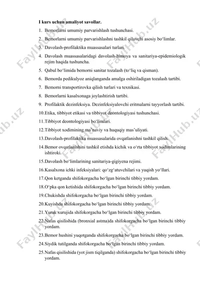 i kurs uchun amaliyot savollar — DOCX