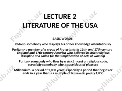 lecture 2literature of the usa — PPTX