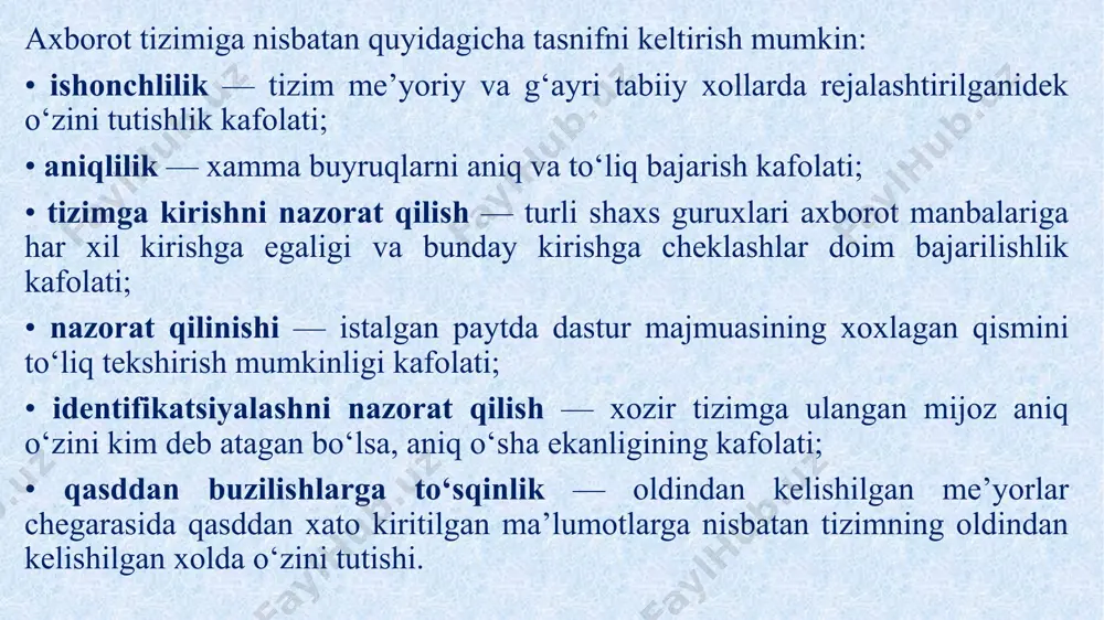 ushbu viruslar ko‘payish xususiyatiga ega bo‘lmasa-da, «foydali» qism-dastur hisobida bo‘lib, antivirus dasturlar tomonidan aniqlanmaydi. shu bois ham ular o‘zlarida mukammallashtirilgan algoritmlarni to‘siqsiz bajarib, qo‘yilgan maqsadlariga erishishlari mumkin. antivirus dasturlari hozirgi vaqtda viruslarni yo‘qotish uchun ko‘pgina usullar ishlab chiqilgan va bu usullar bilan ishlaydigan dasturlarni antiviruslar deb ataladi. antiviruslarni, kullanish usuliga ko‘ra, quyidagilarga ajratishimiz mumkin: detektorlar, faglar, vaktsinalar, privivkalar, revizorlar, monitorlar. detektorlar — virusning signaturasi (virusga ta’luqli baytlar ketma-ketligi) bo‘yicha tezkor xotira va fayllarni ko‘rish natijasida ma’lum viruslarni topadi va xabar beradi. yangi viruslarni aniqlab olmasligi detektorlarning kamchiligi hisoblanadi. faglar — yoki doktorlar, detektorlarga xos bo‘lgan ishni bajargan holda zararlangan fayldan viruslarni chiqarib tashlaydi va faylni oldingi xolatiga kaytaradi. vaksinalar — yuqoridagilardan farqli ravishda himoyalanayotgan dasturga urnatiladi. natijada dastur zararlangan deb hisoblanib, virus tomonidan o‘zgartirilmaydi. faqatgina ma’lum viruslarga nisbatan vaktsina qilinishi uning kamchiligi hisoblanadi. shu bois xam, ushbu antivirus dasturlari keng tarqalmagan. privivka — fayllarda xuddi virus zararlagandek iz qoldiradi. buning …