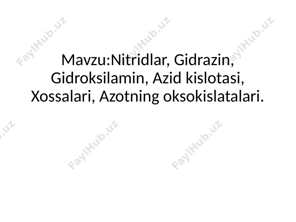 ilda rezerford ajratib olgan. ikkita barqaror izotopi bor: 14n (99,635 %) va 15n (0,365 %); radioaktiv sunʼiy izotoplari ham bor, bulardan eng uzoq, mavjud boʻladigani 13n dir (yarim yemirilish davri 10,08 daqiqa). sanoatda suyultirilgan havoni parchalab olinadi.azot turmushda ham juda kerakli hisoblanadi.azot boshqa olisdagi sayyoralarda ham qattiq holatda uchraydi masalan,uran sayyorasi sirtida qattiq holatda azot(n) uchraydi.azot(n) vodorod bilan bir necha xil moddalarni hosil qiladi.azotning vodorodli birikmalari ichida eng muhimi va amaliyahamiyatga ega bõlgani ammiakdir.uning molekularformulasi nh³ kõrinishda bõladi.azot vodorodga nisbatan elektro-manfiy elementligi uchun ammiak molekulasiqutbli hisoblanadi. azot oksidlari – azotning kislorod bilan hosil qilgan birikmalari. azot oksidlari azot va kislorod molekulalarining birikishidan hosil boʻlib, reaksiya issiqlik yutilishi bilan boradi. ba’zilari termodinamik jihatdan beqaror. azotning quyidagi oksidlari ma’lum:u88okhhuu1)-oksid n2o, azot (i)-oksid no, azot (sh)-oksid n2o3, azot (gu)-oksid no2, azot qoʻsh oksid n2o4 va azot (v)-oksid n2o5. azot (1)-oksid n2o – rangsiz, xushboʻy shirinroq gaz, suvda oz miqdorda eriydi; kislota, ishqor va …