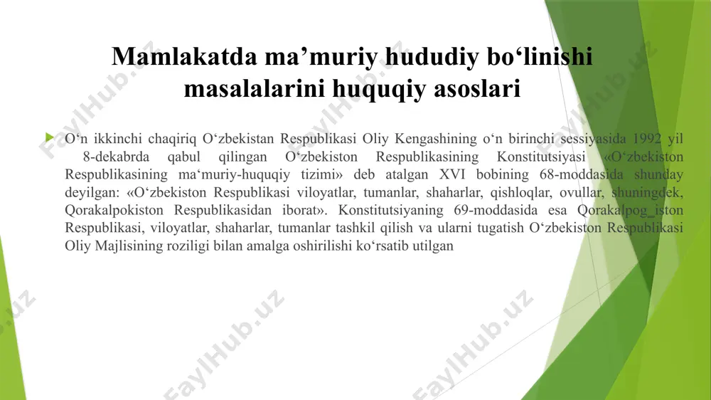 maʼmuriy-hududiy tizimidagi eng quyi boʻgʻinlar. shaharchalar turkumiga sanoat korxonalari, qurilishlar, temir yoʻl staitsiyalari va boshqalar muhim obʼyektlar yaqinida joylashgan hamda, qoida tariqasida, kamida 2 ming aholisi boʻlgan aholi punktlari kiritilishi mumkin. o‘zbekiston respublikasining ma‘muriy hududiy tuzilishi aholining ijtimoiy, iqtisodiy tarkibi takror barpo bo‘lishidagi ilmiy qarashlar davlat shakli — konstitutsiyaviy huquq nazariyasida davlatning oliy organlarini tashkil etish usuli. davlat hokimiyatining hududiy tuzilishi va bu hokimiyatni amalga oshirish usullari.davlat shakli uch tarkibiy qism: boshqaruv shakli, davlat tuzilishi shakli va siyosiy idora usulidan iborat. davlat shakli tushunchasi, uning tarkibiy qismlari eng avvalo, davlat shakli xalqlar hayotiga befarq qaraydigan «mavhum tushuncha» ham, «siyosiy chizgi» ham emas, balki hayot tarzi va xalqning jonli tashkilotidir. xalq o‘z hayot tarzini tushunishi, aynan «shunday» tashkil bo‘lishni uddalashi; shu tuzum qonunlarini hurmat qilish hamda shu tashkilotga ixtiyoriy hissasini qo‘shishi zarur. boshqacha aytganda, aynan xalqning jonli huquqiy ong davlat shaklini ro‘yobga chiqaradi, unga hayot, kuch baxsh etadi; binobarin, davlat shakli, …