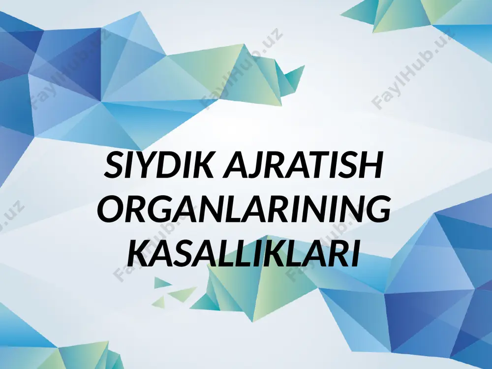r kiradi. ekzogen etiologik omillar iqlim, tuproqning biogeokimyoviy strukturasi, suv va floraning fizik kimyoviy hususiyatlari, aholining ichimlik va ovqatlanish rejimi. mehnat sharoiti(zararli ishlab chiqaqrish, issiq tsex, og’ir jismoniy mehnat va boshq.) va maishiy hususiyatlar( bir xil, kamharakat hayot va dam olish tarzi). tosh hosil bo’lish protektorlari kontsentratsiyasiga, ph ga, diurezga va boshqalarga ta’sir qiluvchi tosh paydo qiluvchi moddalarni ko’p miqdorda saqlovchi oziq-ovqatlarni haddan tashqari va doimiy ravishda iste’mol qilish. a va b guruh vitaminlarining yetishmovchiligi. endogen etiologik havf omillari turlicha tabiatga ega bo’lishi mumkin. ularga mahalliy urologik havf omillari ham, umumiy havf omillari ham, shuningdek bemorning interkurrent kasalliklari kiradi. endogen etiologik omillar urologik omillar umumiy omillar urologik omillar siydik yo’llarining tug’ma va orttirilgan mahalliy o’zgarishlari(strikturalar, qo’shimcha qon tomirlar siydik oqimining buzilishi va gidronefrozga olib keladi) yagona (yagona ishlovchi) buyrak. qovuq-siydik nayi (buyrak) refluksi. siydik yo’llari anomaliyalari- g’ovaksimon, taqasimon buyrak, ureterotsele, shoxlangan kosachalar. siydik yo’llari infektsiyasi. umumiy omillar bir qator fermentlarning …