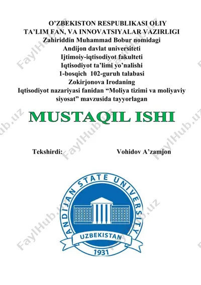 moliya tizimi va moliyaviy siyosat — DOCX
