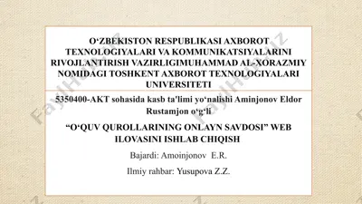o‘quv qurollarining onlayn savdosi web ilovasi — PPTX