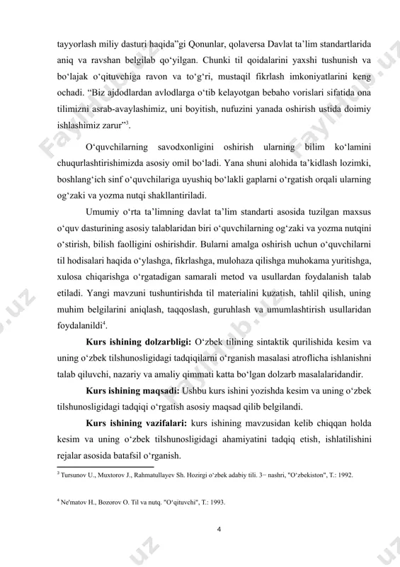 ikkinchisida passiv belgini ifodalangan. kesim nima qildi? nima qilmoqda? qanday? qancha? kimdir? nimadir? kabi so‘roqlarga javob bo‘ladi. kesim uchun tipik so‘z turkumi fe’ldir. tuslangan fe’llar gapda doimo kesim vazifasida keladi. boshqa so‘z turkumlari ham gapda kesim vazifasida kelishi mumkin. lekin bu vaqtda bog‘lama, predikativlik affikslari, tartib va intonatsiya kabilarning roli katta bo‘ladi. kesim va uning ifodalanishi. kesimlar ifodanishiga ko‘ra: fe’l kesim va ot kesim bo‘linadi. fe’l kesim. fe’llarning tuslangan shakllari hamda ravishdosh shakllari bilan ifodalangan kesimlar fe’l kesim deyiladi[footnoteref:5]. [5: ne'matov h., rasulov r. o‘zbek tili sistem leksikologiyasi asoslari. "o‘qituvchi", t.: 1995.] fe’lning barcha mayllari, sifatdosh shakllari tuslanib, fe’l kesim bo‘lib keladi: chindan ham poyonsiz cho‘lda hayot tantana qilardi («o‘zbekiston ovozi»). tepada azim qayrag‘och savlat to‘kib turardi. (oybek). ot kesim. fe’ldan boshqa so‘z turkumlari hamda fe’lning harakat nomi shakli bilan ifodalangan kesimlar ot kesim deyiladi. ot kesimlar quyidagi so‘zlar bilan ifodalanadi[footnoteref:6]: [6: ne'matov h., sayfullayeva r., qurbonova m. o‘zbek tili …