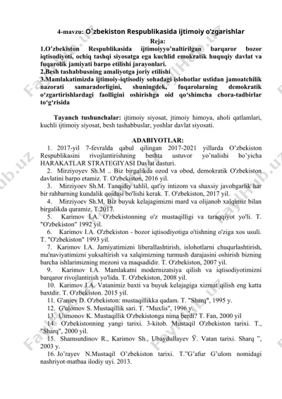 o'zbekiston respublikasida ijtimoiy o'zgarishlar — DOC
