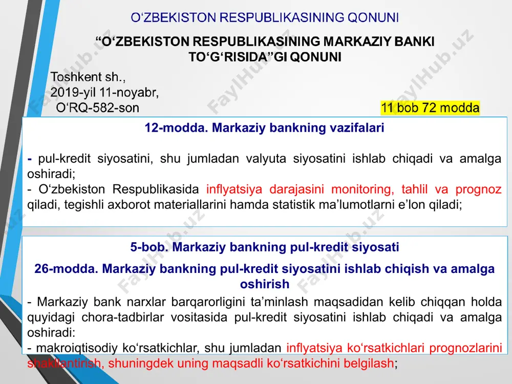 1.11.2021 33 smart bank 89 24.12.2022 34 apex bank 90 16.03.2023 35 hayot bank 91 16.03.2023 36 yangi bank 92 04.05.2023 37 yevroosiyo banki 94 11.01.2024 фискал сиёсат давлатнинг муҳим вазифаларидан бири иқтисодиётни барқарорлаштириш ҳисобланади. бундай барқарорлаштиришга бюджет-солиқ сиёсат ва пул-кредит сиёсат воситалари орқали эришилади. ғарб илмий адабиётида бюджет-солиқ сиёсати жумладан фискал сиёсат деб номланади. фискал сиёсати деганда иқтисодиётда тўлиқ бандлиликни, тўлов балансининг мувозанатини ва иқтисодий ўсишни таъминлашга қаратилган давлат харажатлари ва солиқларини ўзгартиришни ўз ичига олган чора- тадбирлар тушунилади. 28 рағбатлантирувчи фискал сиёсатнинг макроиқтисодиётга таъсири давлат харажатларини ошириш, солиқларни камайтириш ялпи талабнинг ўсиши ялпи таклифнинг ўсиши яимнинг ўсиши 29 чекловчи фискал сиёсатнинг макроиқтисодиётга таъсири давлат харажатларини камайтириш; солиқларни ошириш ялпи талабнинг камайиши талаб инфляциясининг қисқариши 30 давлат бюдждети камомадини молиялаштириш усуллари: 31 солиқ ставкаси ва солиқ тушумлари ўртасидаги боғлиқлиқ америкалик иқтисодчи артур лаффер томонидан тадқиқ этилган. а.лаффер концепциясига биноан давлат бюджет даромадларини кўпайтириш мақсадида ҳукумат томонидан солиқ ставкаларини кўпайтирилиши …