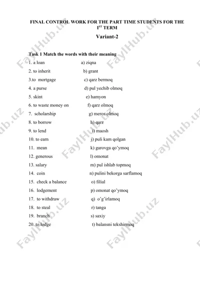 final control work for the part time students for the 1st term — DOCX