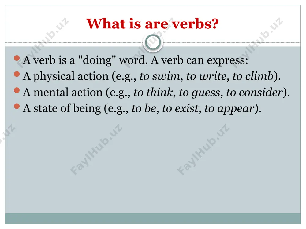 gent. isabel suddenly appeared in the doorway./ the problem appeared impossible. classification of verbs some copular verbs are used to talk about change- become, get, grow, go, turn, stay, remain, keep. it´s growing colder. how does she stay so young? the leaves are going brown. classification of verbs modal verb a modal verb is a type of auxiliary verb used to express ideas such as ability, possibility, permission, and obligation. the modal auxiliary verbs are can, could, may, might, must, ought to, shall, should, will, and would. lee can eat a lot of pies. (here, the modal verb can helps to express the idea of ability.) lee might eat that pie before he gets home. (here, the modal verb might helps to express the idea of possibility.) lee may eat as many pies as he likes. (here, the modal verb may helps to express the idea of permission.) lee should …