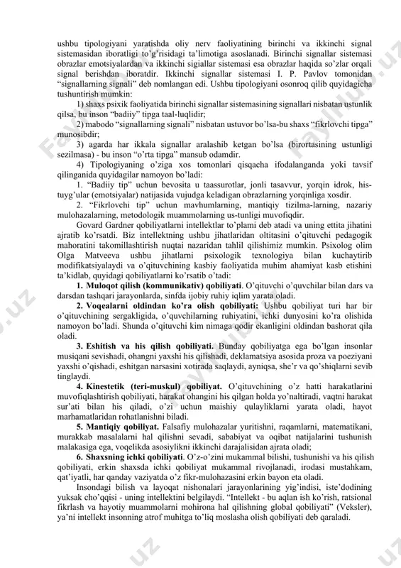 hiqarish aslo mumkin emas. tabiiy bo’lib faqat anatomo-fiziologik hususiyatlar, ya’ni qobiliyatning rivoji asosida yotgan iste’dod bo’lishi mumkin, qobiliyatning o’zi ham doimiy rivojlanish natijasida paydo bo’ladi. ta’kidlash lozimki, qobiliyat o’zining mavjudligi bilan dinamik tushunchadir. qobiliyat faqat harakatda, faqat rivojlanishda paydo bo’ladi. psixologik jihatdan qobiliyat haqida, o’zining rivojlanishdan oldin mavjud bo’lganligidek hamda qobiliyat o’zining to’la rivojiga etib, o’zining rivojlanishi to’xtashi haqida so’zlash aslo mumkin emas. chunki qobiliyat doimiy rivojlanishda bo’lishi kerak. qobiliyat faqat rivojlanishda mavjud deb, biz bu rivojlanishni u yoki boshqa amaliy yoki nazariy faoliyat jarayonida amalga oshishini nazardan chetda qoldirishimiz mumkin emas, albatta. bundan xulosa qilinadiki, qobiliyat aniq faoliyatdan tashqarida paydo bo’lmaydi. faqat uni psixologik tahlil yo’li bilan biz ularni bir-biridan ajrata olamiz. qobiliyatni aniq faoliyat boshlanishidan oldin mavjud va faqat uning yakunida qo’llaniladi, degan xulosaga kelish aslo mumkin emas. go’dakda absolyut eshitish qobiliyati, tovush balandligini bilish dunyoga kelishidan oldin mavjud bo’lmaydi. ungacha faqatgina anatomo-fiziologik haqiqatdek iste’dod nishonasi mavjud bo’lgan. …