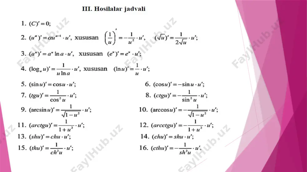 differensiallashning asosiy qoidalari - Page 3
