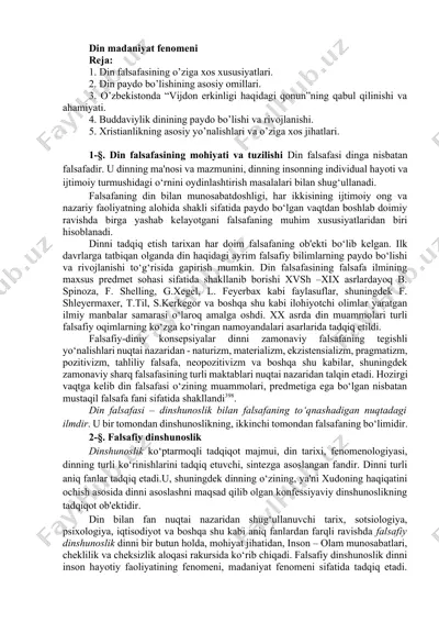 din madaniyat fenomeni — DOCX