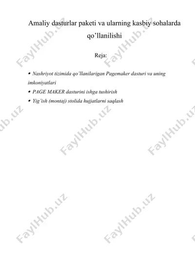 amaliy dasturlar paketi va ularning kasbiy sohalarda qo’llanilishi — DOCX