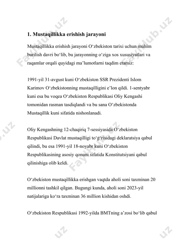 oiy-iqtisodiy islohotlar oʻzbekistonda ijtimoiy-iqtisodiy islohotlar mavzusida soʻnggi yillarda amalga oshirilgan chora-tadbirlar va raqamlarga oid maʼlumotlarni quyida bayon etiladi. oʻzbekiston respublikasi prezidenti shavkat mirziyoyev boshchiligida oʻtkazilayotgan keng koʻlamli islohotlar 2017-yildan beri iqtisodiyotning barqaror rivojlanishiga qaratilgan. mamlakatda amalga oshirilgan iqtisodiy islohotlar qatoriga davlat korxonalarini xususiylashtirish, soliq tizimini soddalashtirish, xorijiy investitsiyalarni jalb qilish, bank sektorini isloh qilish kiradi. 2017-yilgi islohotlarning boshlanishidan keyin iqtisodiyotning yillik oʻsish sur’ati sezilarli darajada oshgan. 2017-yili iqtisodiyot o'sishi 5,3% ni tashkil etdi. keyingi yillarda bu oʻsish bobida ijobiy dinamikani kuzatish mumkin: 2018-yilda 5,1%, 2019-yilda 5,6% ga yetdi. 2020-yilgi covid-19 pandemiyasi tufayli iqtisodiy oʻsish 1,6% gacha sekinlashdi, ammo 2021-yilda iqtisodiyot oʻsishi qayta tiklanib, 7,4% ga yetdi. soliq islohotlari doirasida 2019-yil 1-yanvardan jismlar uchun joriy etilgan daromad soligʻi stavkasi 12% dan 24% ga tushirildi. ushbu qaror soliqqa tortish yukini kamaytirishga va soliq bazasining kengayishiga xizmat qildi. xususiylashtirish jarayonlari raqamlarini ham koʻrish mumkin. masalan, 2020-yilda davlat koʻchmas mulklarini xususiylashtirish boʻyicha 602 obyekt …
