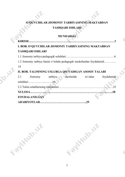 o‘quvchilar jismoniy tarbiyasining maktabdan tashqari ishlari — DOCX